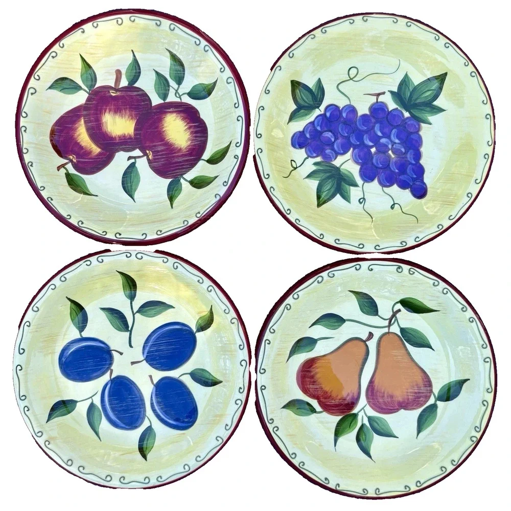 Sonoma Set of 4 Lifestyle Painted Fruit Pattern Ceramic Salad Plates, Pre-owned